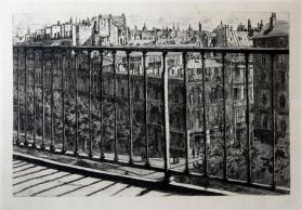 Parisian Boulevard seen through a Balcony Railing