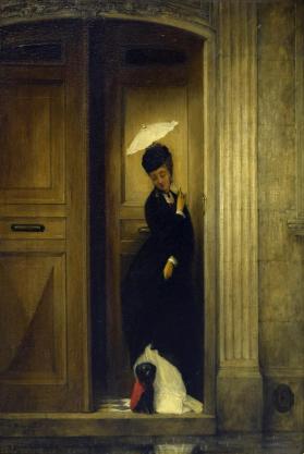 Woman with Dog in Doorway