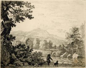 Hilly Landscape with Man and Dog