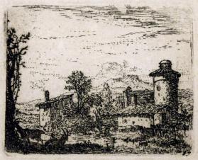 Italianate  Landscape with Round Tower and Two Goats