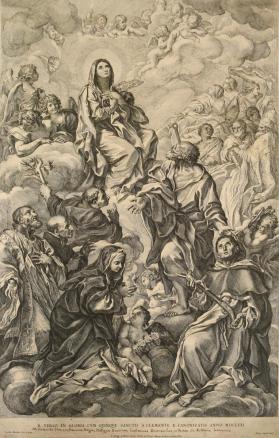 St. Peter Presenting to the Virgin in glory the five saints canonised by Clement X in the year 1671 (B. Virgo in Gloria cum quinque Sanctis a Clemente X canonizatis anno MDCLXXI)
