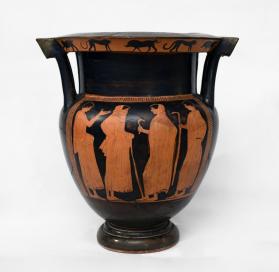 Red-Figure Column Krater with Processional Horsemen and Robed Figures