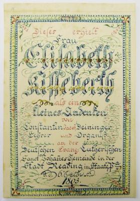 Small souvenir (or token of remembrance) or Bookplate (Bucherzeichen) (or Presentation piece) for Elisabeth Kisseberth